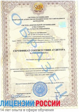 Образец сертификата соответствия аудитора №ST.RU.EXP.00006191-2 Каспийск Сертификат ISO 50001